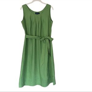Boden Women’s 100% Linen Scoop Neck Sleeveless Belted Green Dress
